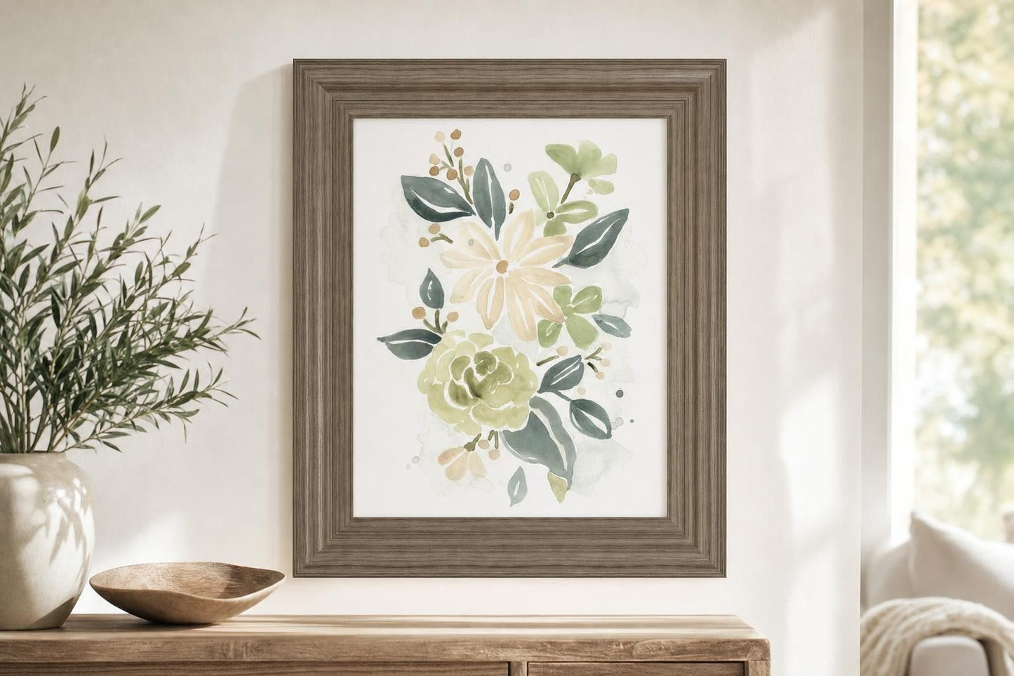 22x26 Spring Greens II By June Erica Vess - White