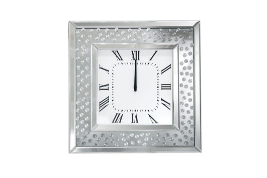 Nysa - Square Wall Clock - Mirrored & Faux Crystals