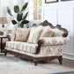 Nayla - Loveseat With 3 Pillows - Pattern Fabric & Cherry