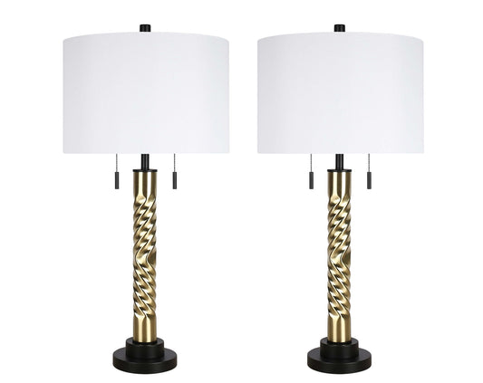 "Twist Elegance" Metal Table Lamp (Set of 2) - Matte Black / Soft Gold