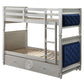 Varian - Twin Over Twin Bunk Bed - Blue Velvet & Silver