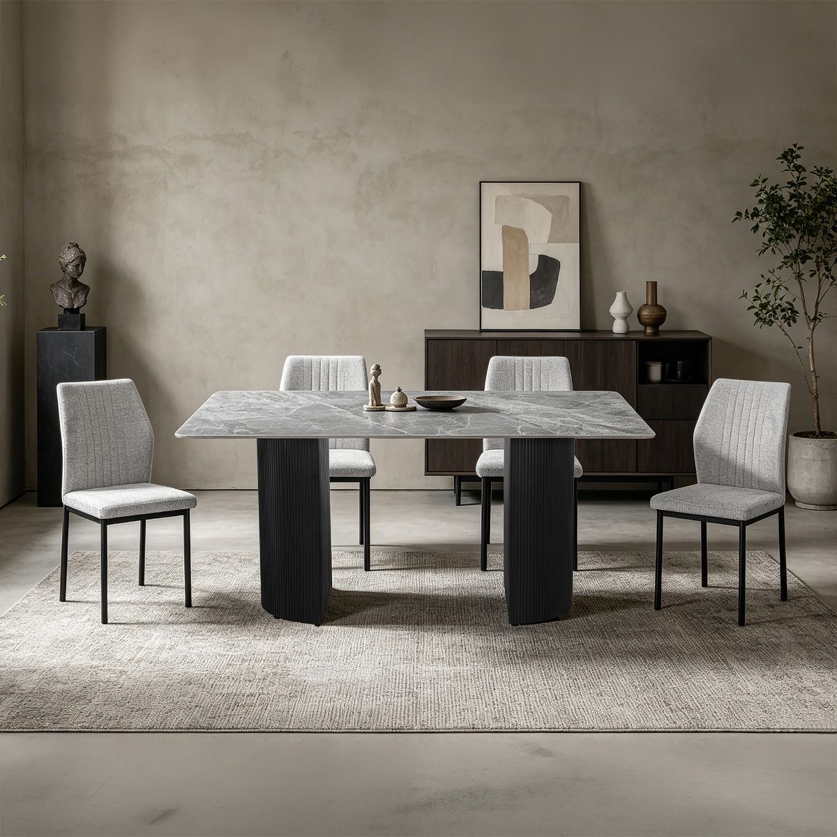 Leander - Dining Table With Ceramic Top - Gray & Black