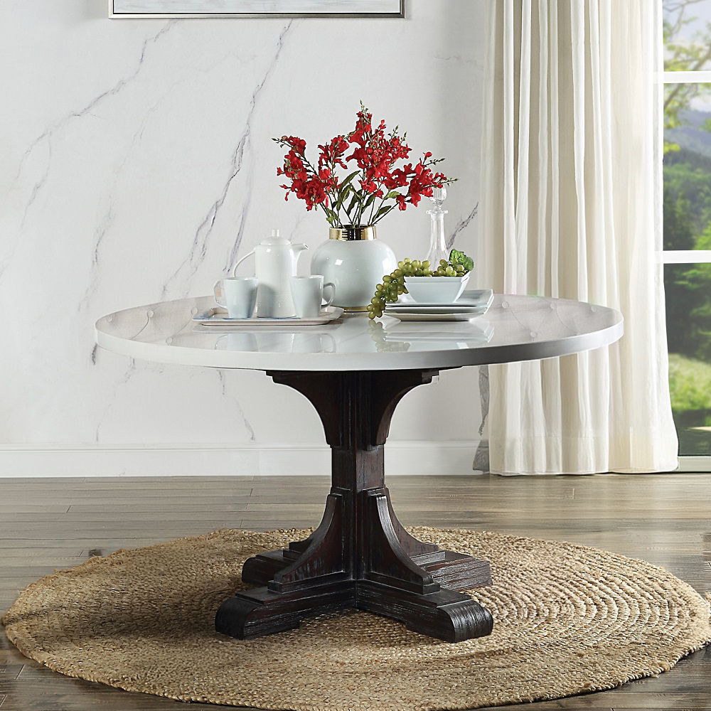 Gerardo - Dining Table - White Marble Top & Weathered Espresso