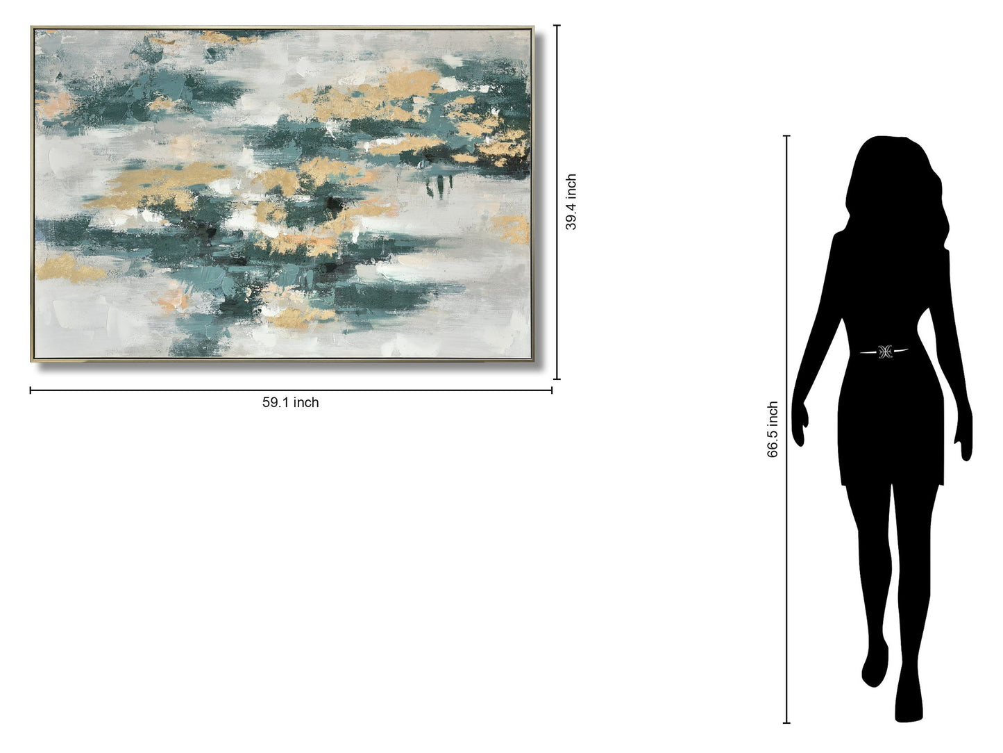 Verdant Gold Drift - 39" x 59" Framed Wall Art - Light Blue