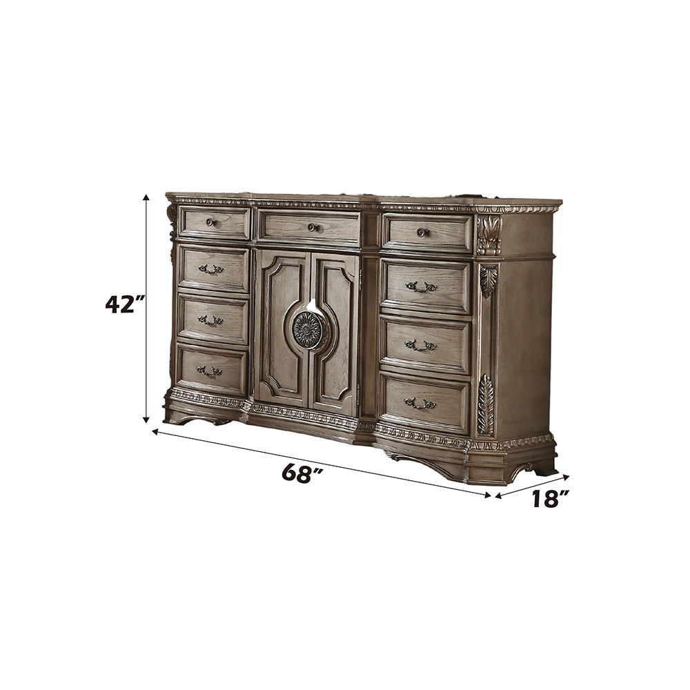 Northville - Dresser With Wooden Top - Antique Silver