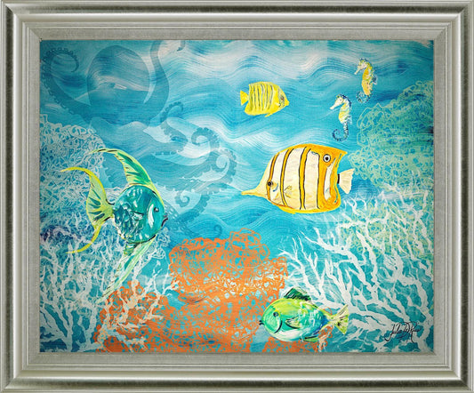 Coral Reef Dance - 28" x 34" Framed Wall Art - Light Blue