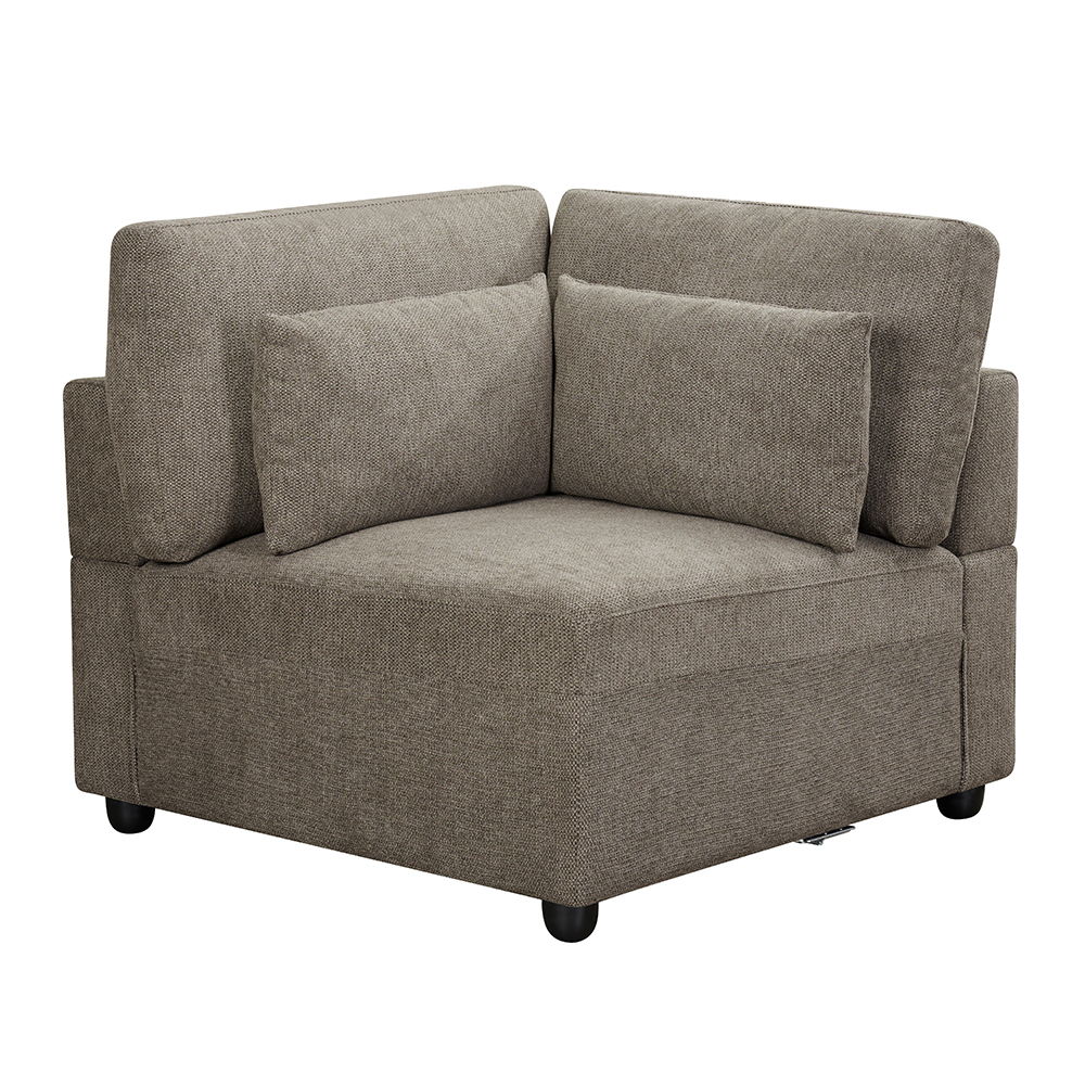 Rylie - Modular Wedge With 3 Pillows - Brown Linen