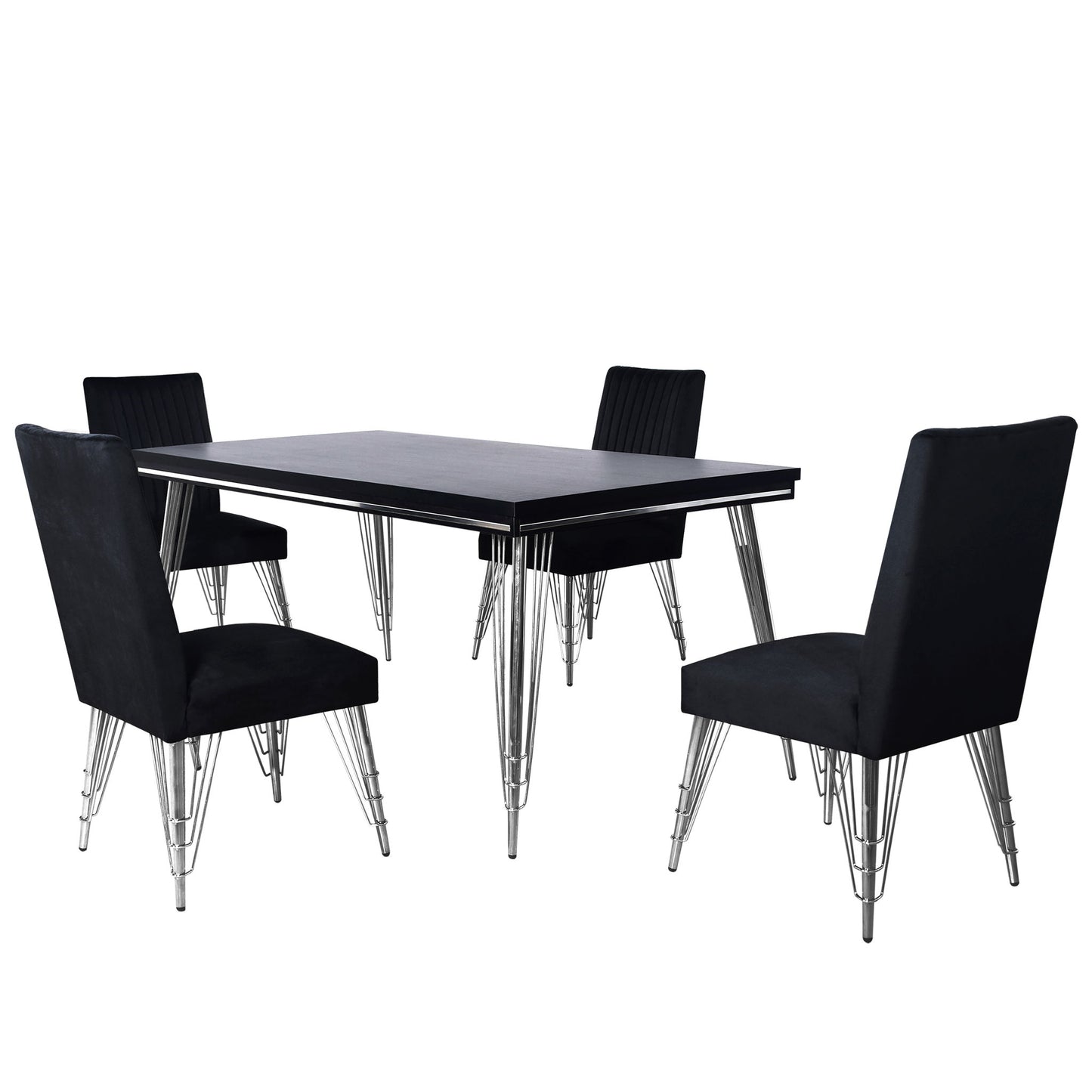 Ava - Dining Table With 4 Chairs - Black / Silver
