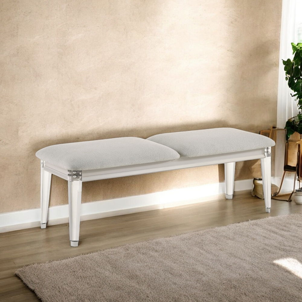 Laveda - Bench - Light Gray Boucle & Pearl White