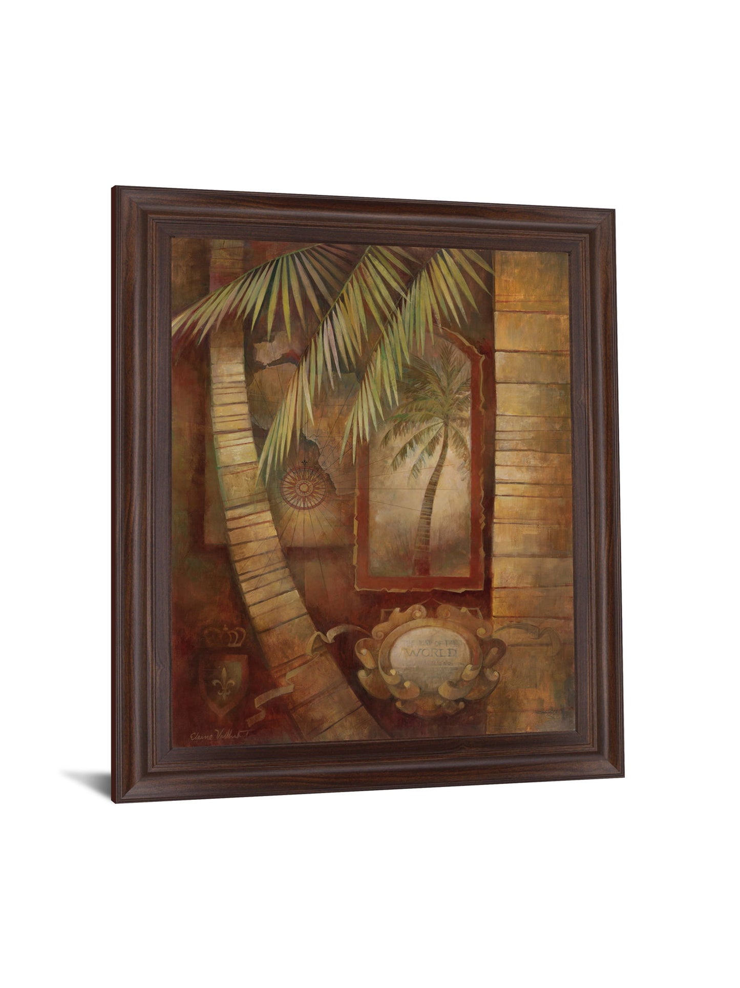 Palm Relic Harmony - 28" x 34" Framed Wall Art - Dark Brown
