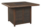 Paradise Trail - Square Bar Table w/Fire Pit - Medium Brown