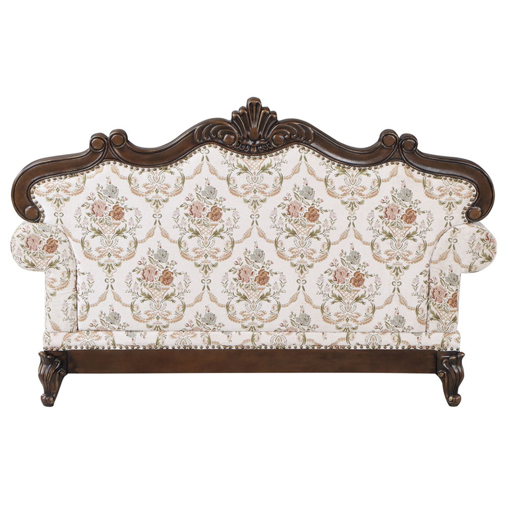 Nayla - Loveseat With 3 Pillows - Pattern Fabric & Cherry