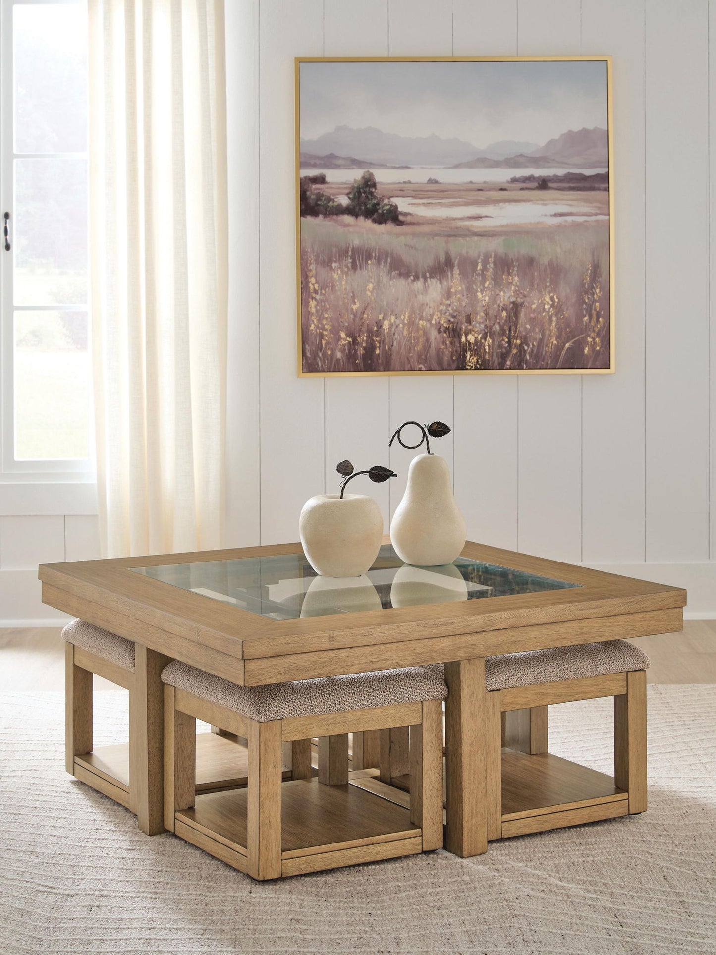 Wittenmyer - Cocktail Table With 4 Stools (Set of 5) - Natural / Black