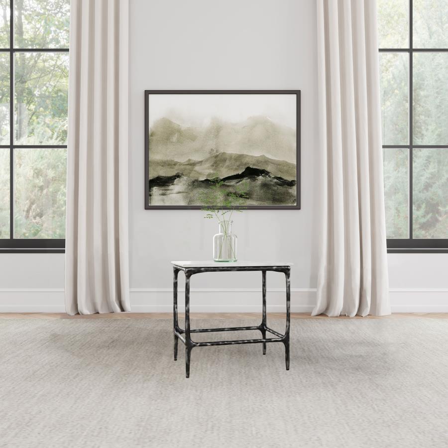 Ebby - Square Genuine Marble Top Metal End Table - White