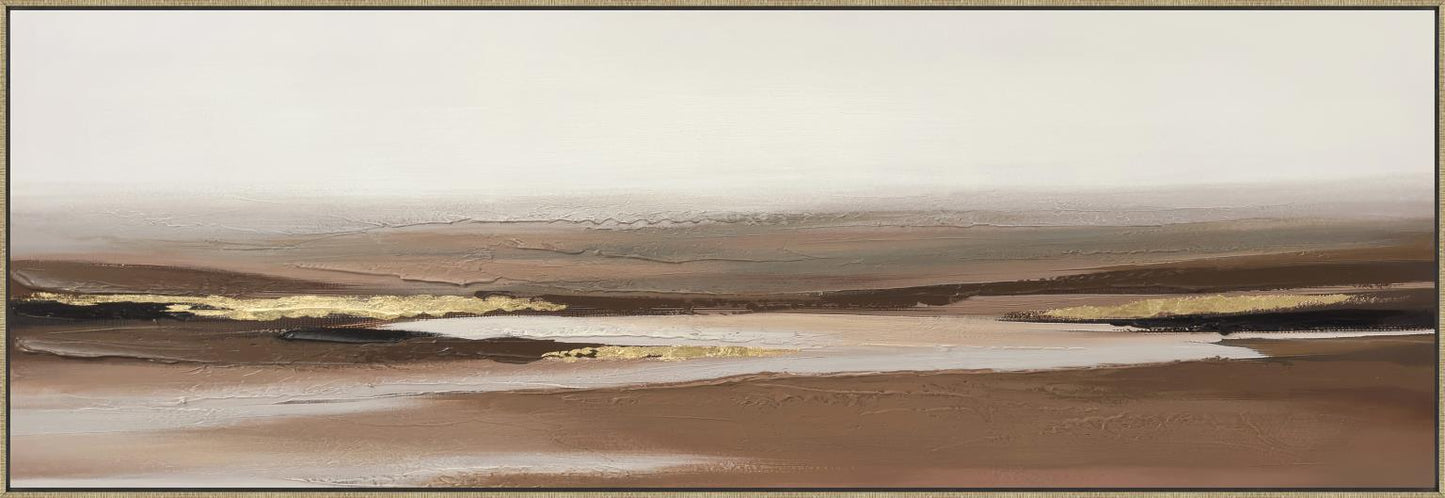 Golden Dusk Layers - 20" x 60" Framed Wall Art - Beige