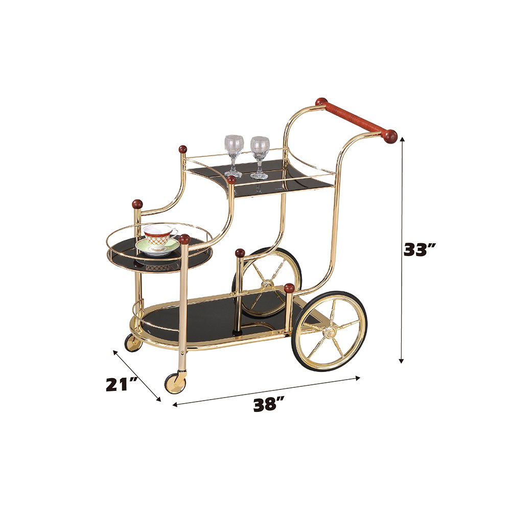 Lacy - Serving Cart - Black Glass & Gold Plated