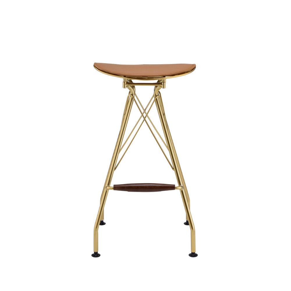 Dragea - Bar Stool Set of 2) - Whiskey Synthetic Leather & Gold