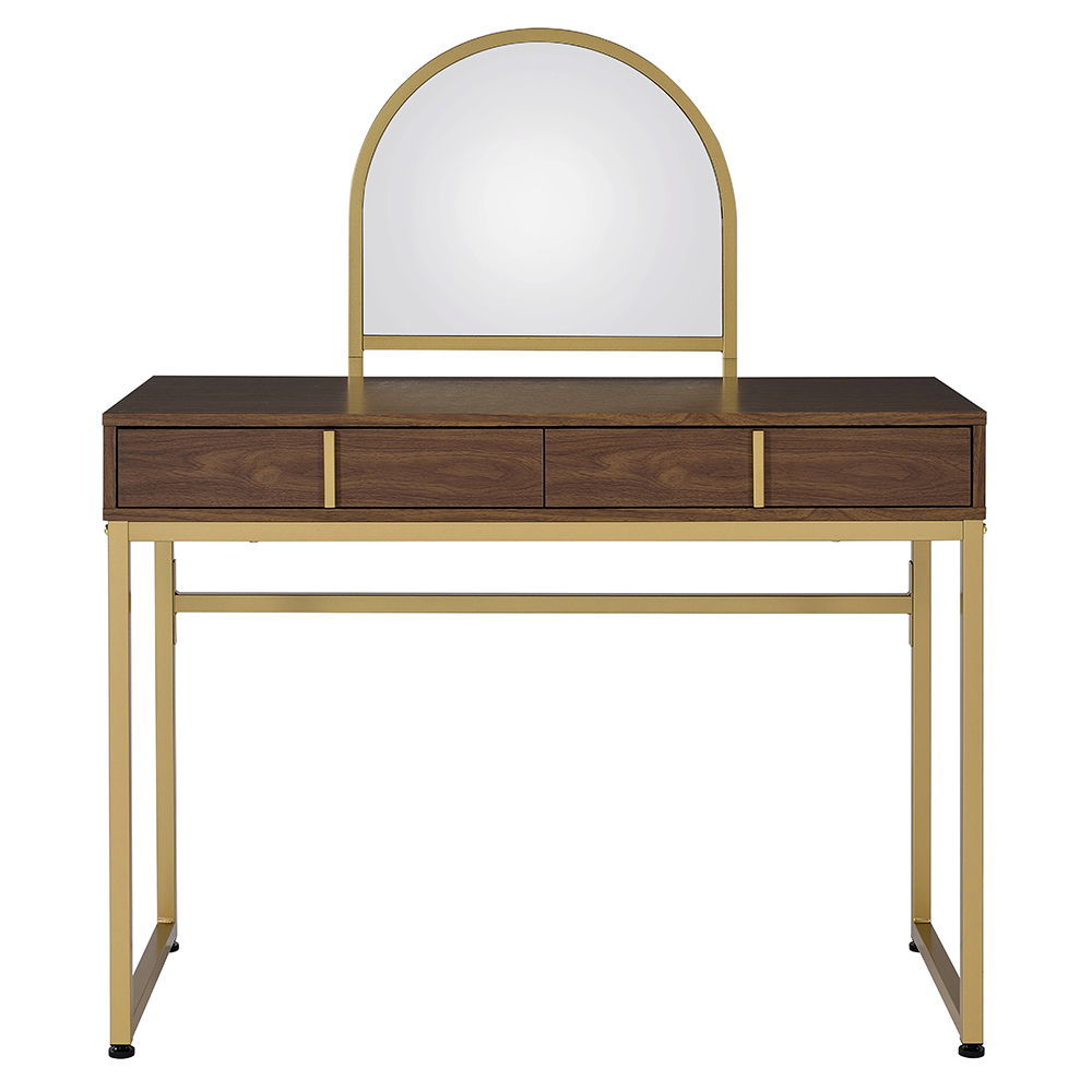 Coleen - 50" Vanity Desk With Mirror & Jewelry Tray - Walnut & Gold