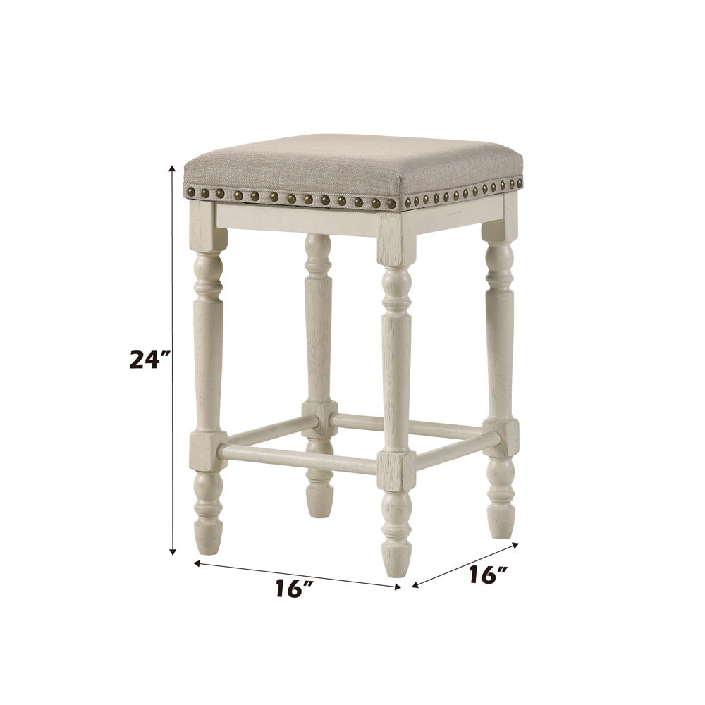 Tasnim - Counter Height Stool (Set of 2) - Tan Fabric & Antique White