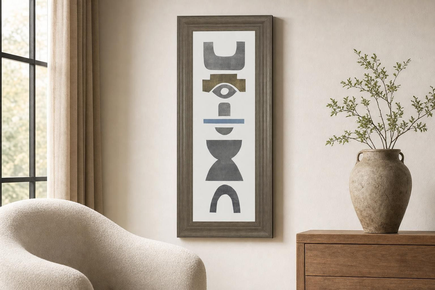 18x42 Neutral Totems V By Rob Delamater - Dark Gray