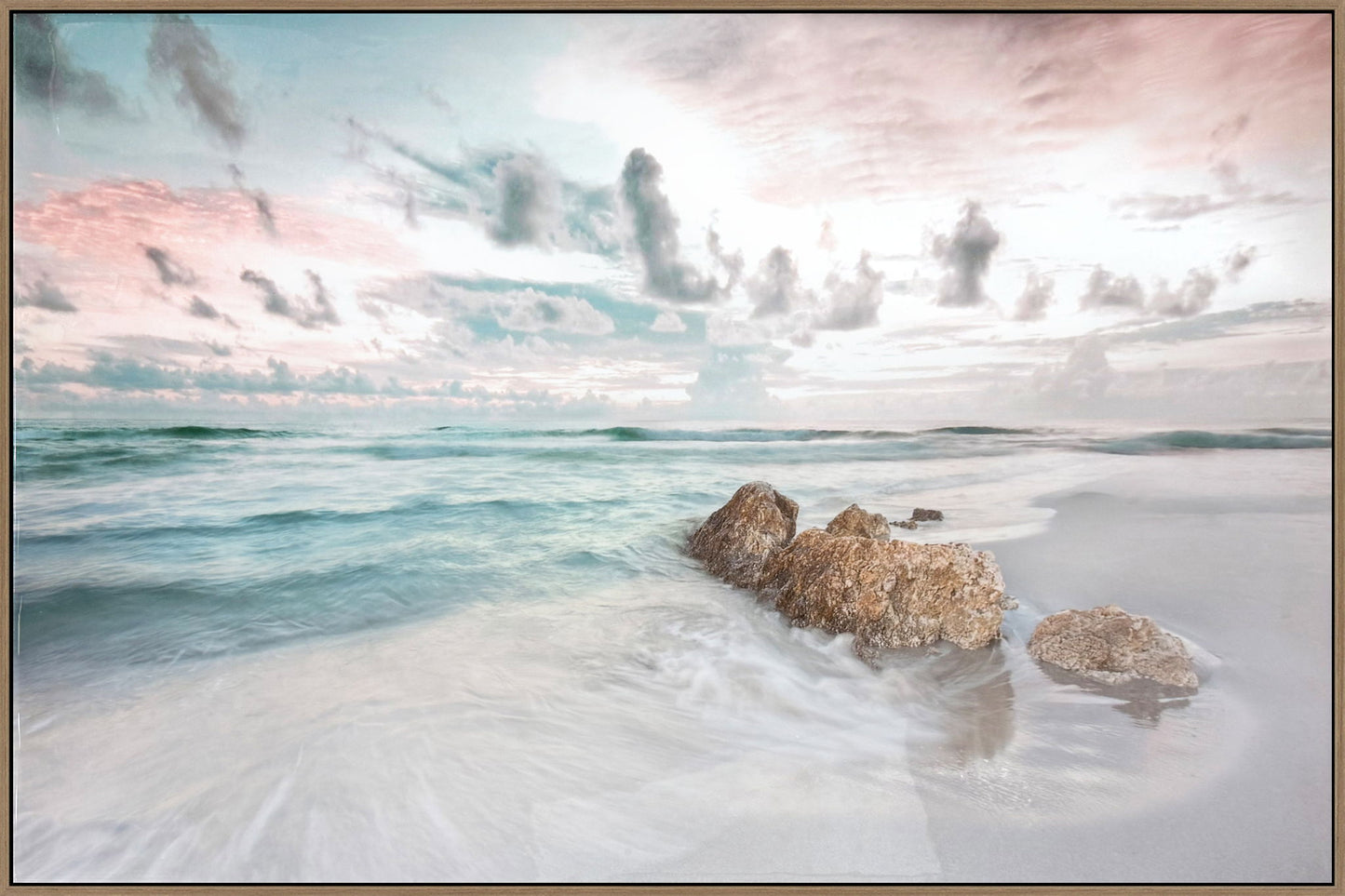 Blush Tide Gloss Canvas In Frame - Beige / Black