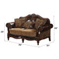 Dreena - Loveseat With 3 Pillows - Two Tone Brown Synthetic Leather & Chenille Cherry