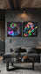 "Neon Groove I" Hand-Embellished LED In Frame - Neon / Black