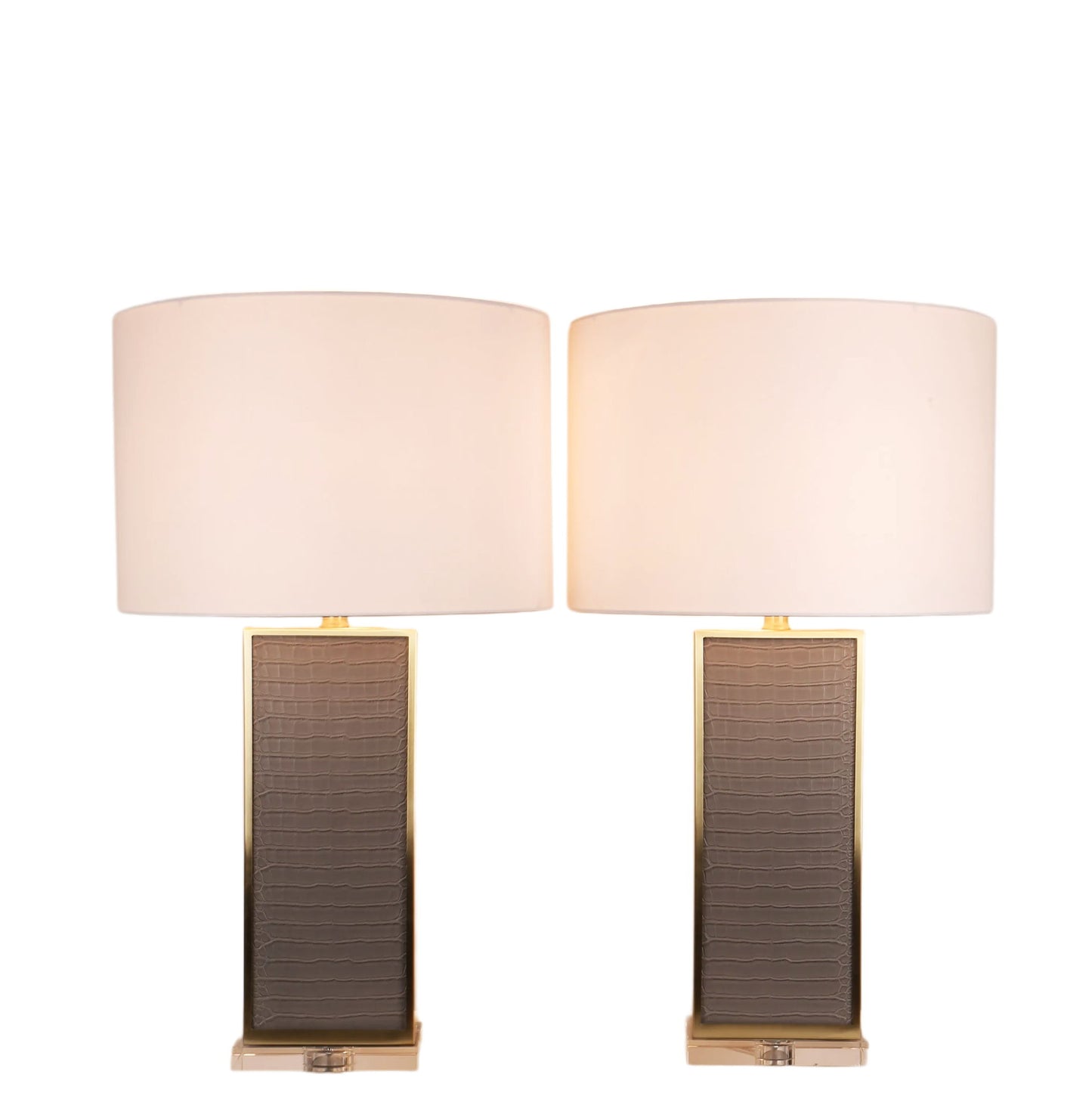 Gator Luxe PU Alligator Leather, Crystal & Metal Table Lamp (Set of 2) - Gray Gator Pu / Soft Gold