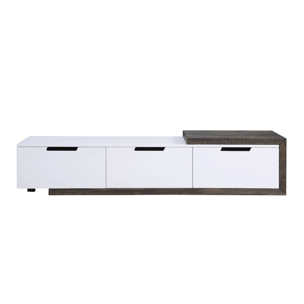 Orion - TV Stand - White High Gloss & Rustic Oak