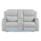 Elonzo - Power Motion Loveseat With Console, LED, Power Headrest & Speaker - Light Gray