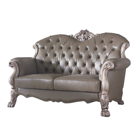 Dresden - Loveseat With 3 Pillows - Synthetic Leather & Vintage Bone White