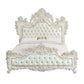 Adara - Eastern King Bed - Pearl White Synthetic Leather & Antique White