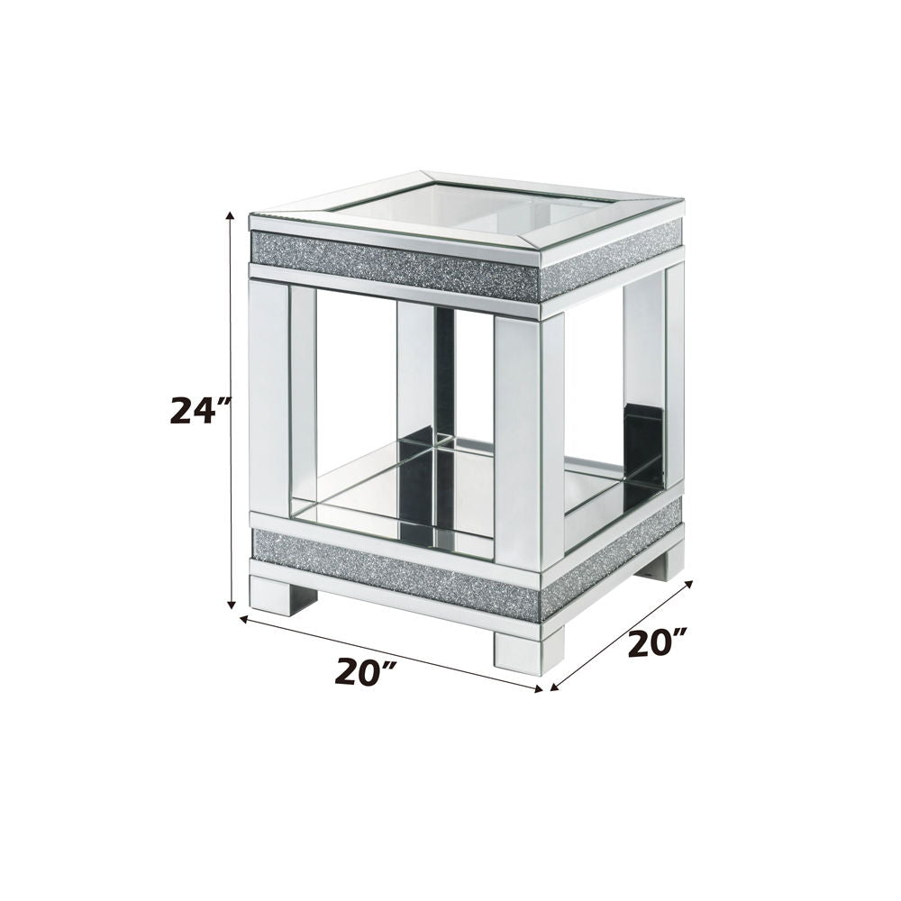 Noralie - 20" Square End Table - Mirrored & Faux Diamonds