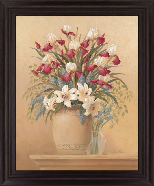 Crimson Lily Display - 28" x 34" Framed Wall Art - Beige