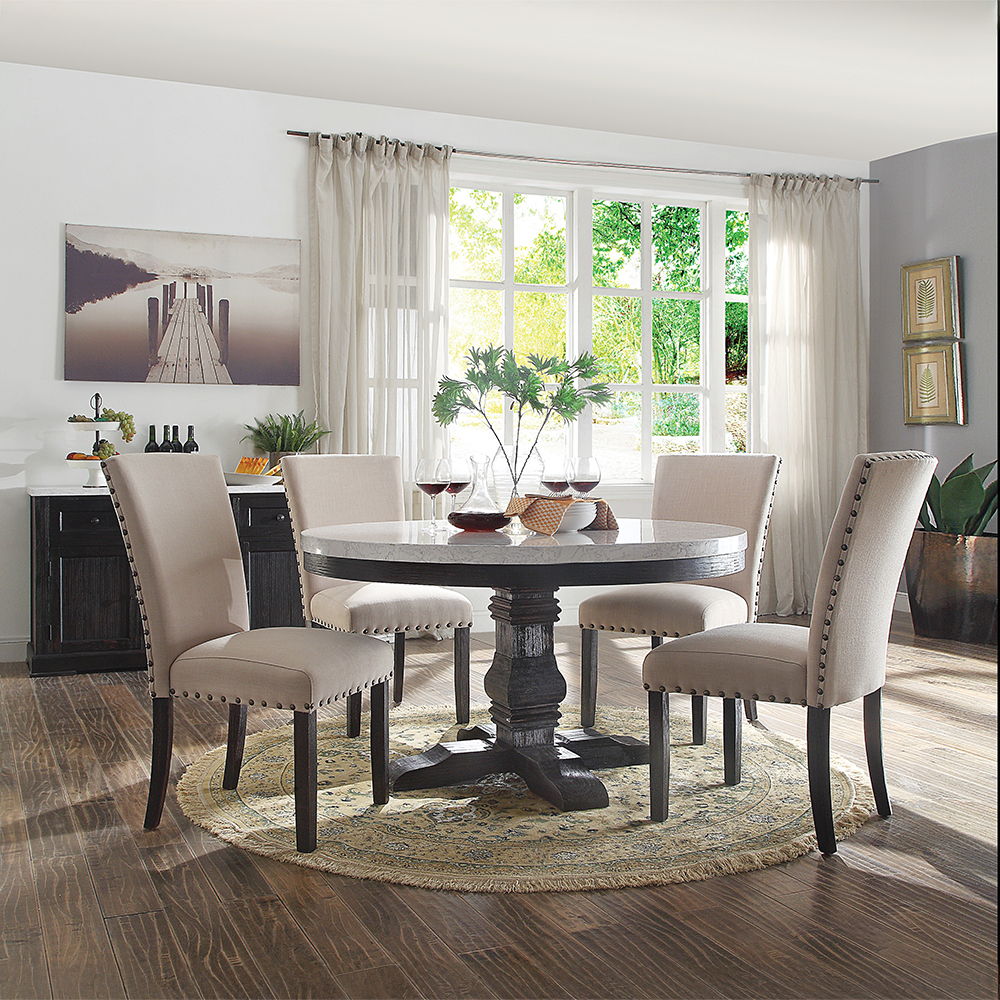 Nolan - Side Chair Set of 2) - Linen & Salvage Dark Oak