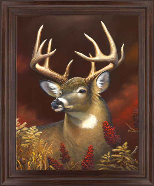Crimson Meadow Stag - 28" x 34" Framed Wall Art - Dark Brown