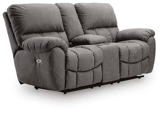 Bakerstein - Power Recline Loveseat/Console/Adjustable Headrest - Galaxy