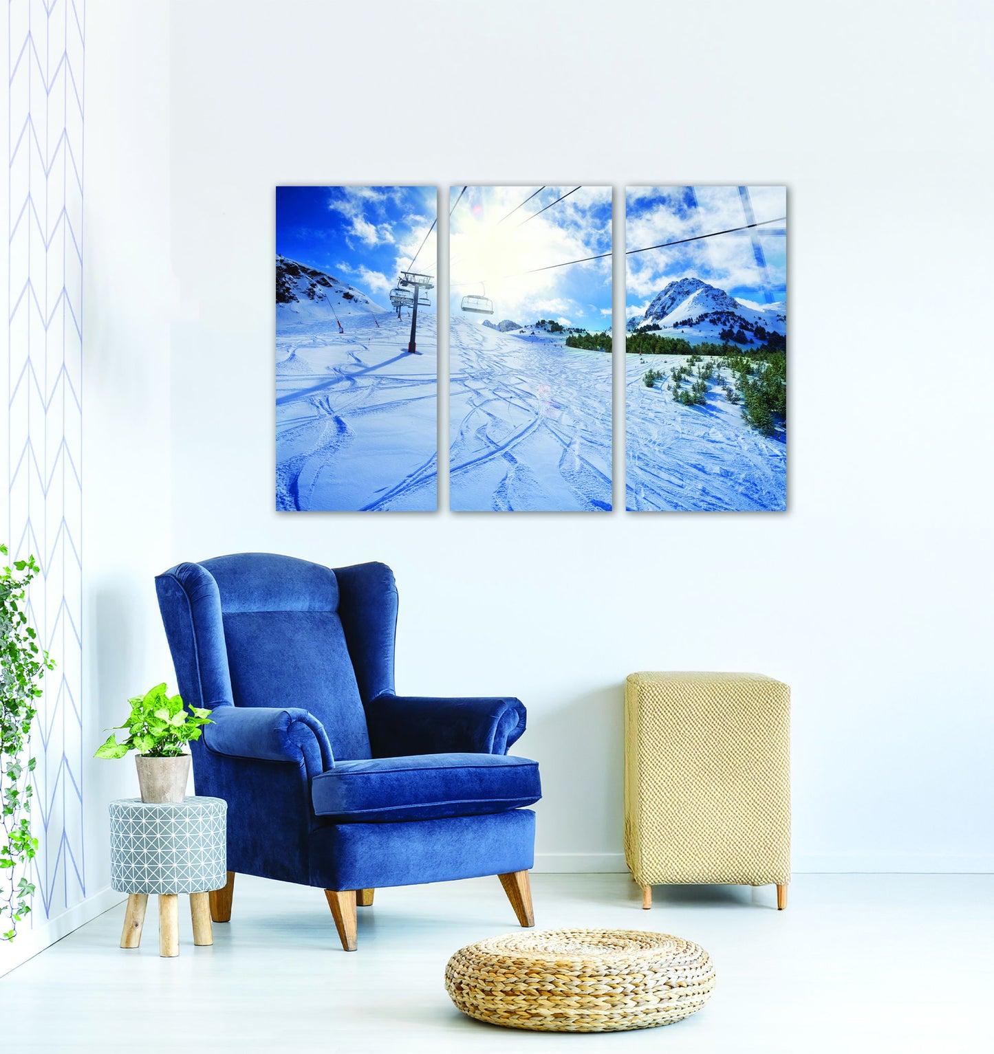 "Alpine Serenity" Tempered Glass Triptych - Blue / White