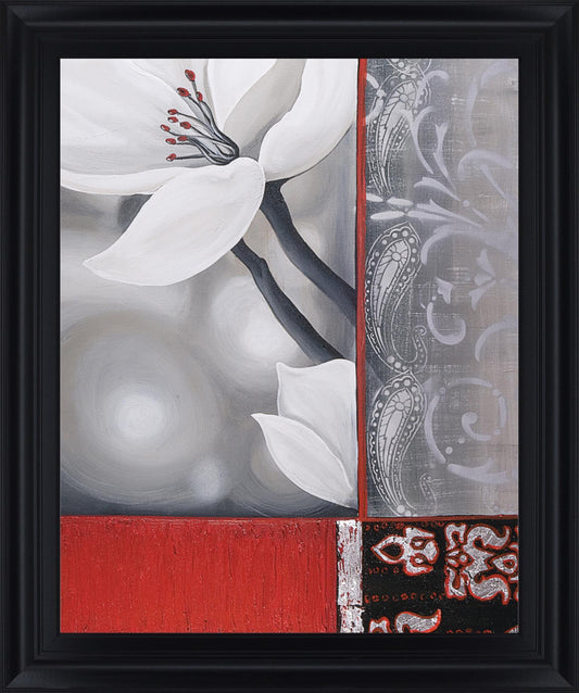 Crimson Petal Fusion - 28" x 34" Framed Wall Art - Dark Gray