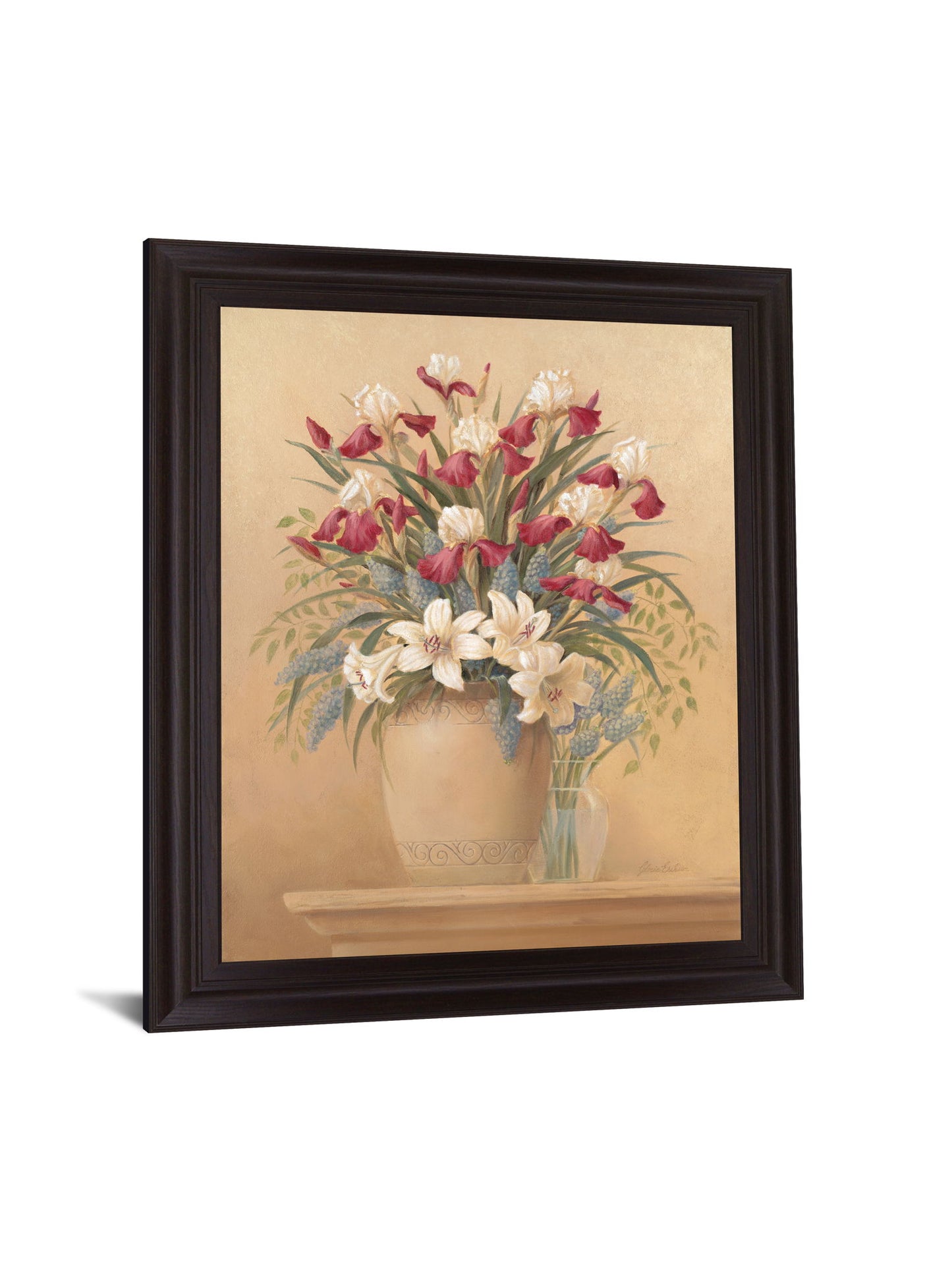 Crimson Lily Display - 28" x 34" Framed Wall Art - Beige