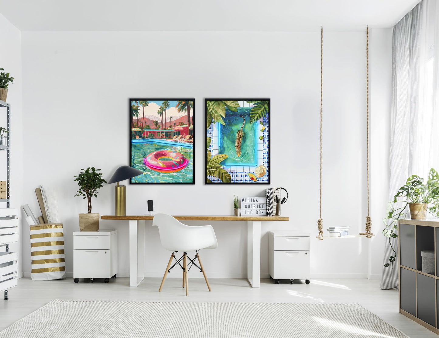 Poolside Prowl Hand-Embellished LED Canvas In Frame - Green / Blue