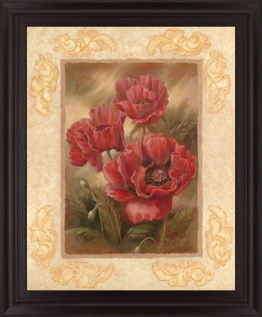 Crimson Poppies Trio - 28" x 34" Framed Wall Art - Red