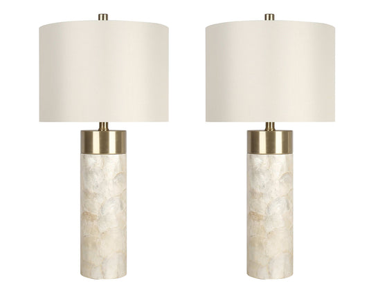 "Luminous Shell" Shell And Metal Table Lamp (Set of 2) - Natural Shell / Soft Gold / Beige