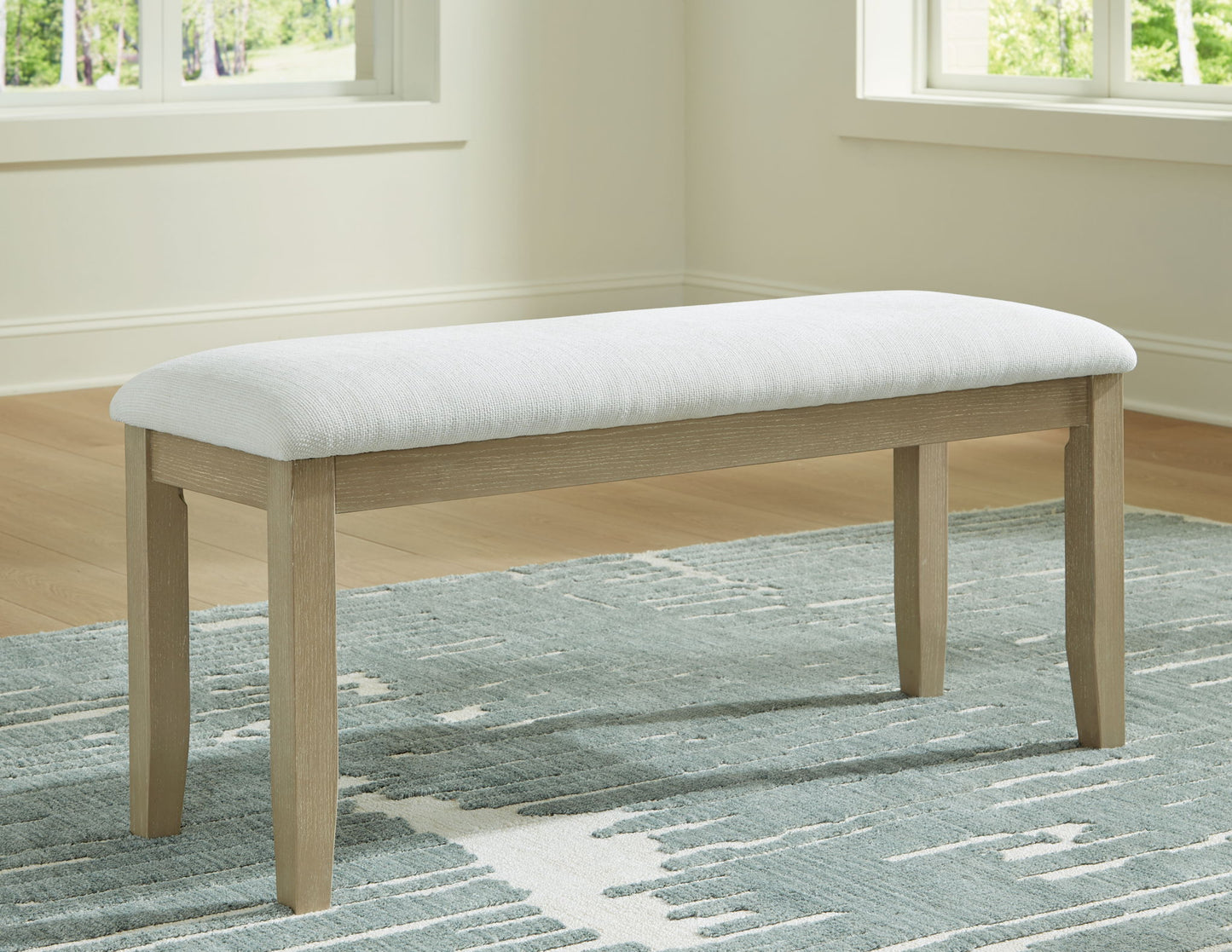 Calmoro - Large Upholstered Dining Room Bench - Off White / Gray