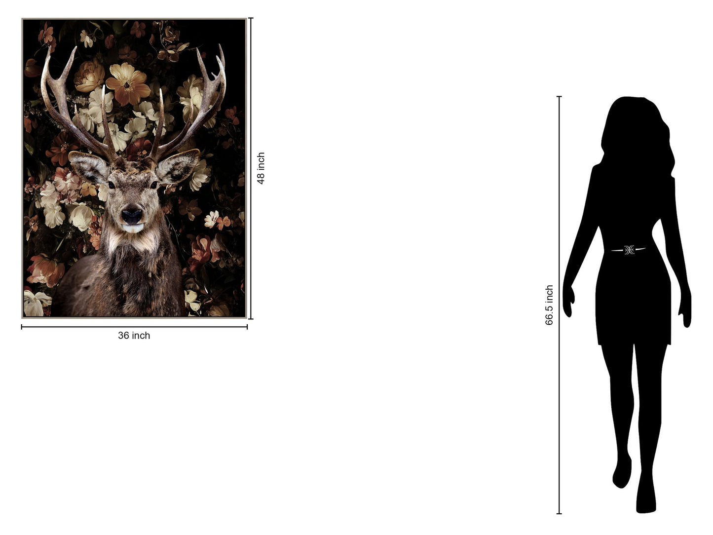 Majestic Stag Florals - 36" x 48" Framed Wall Art - Dark Brown