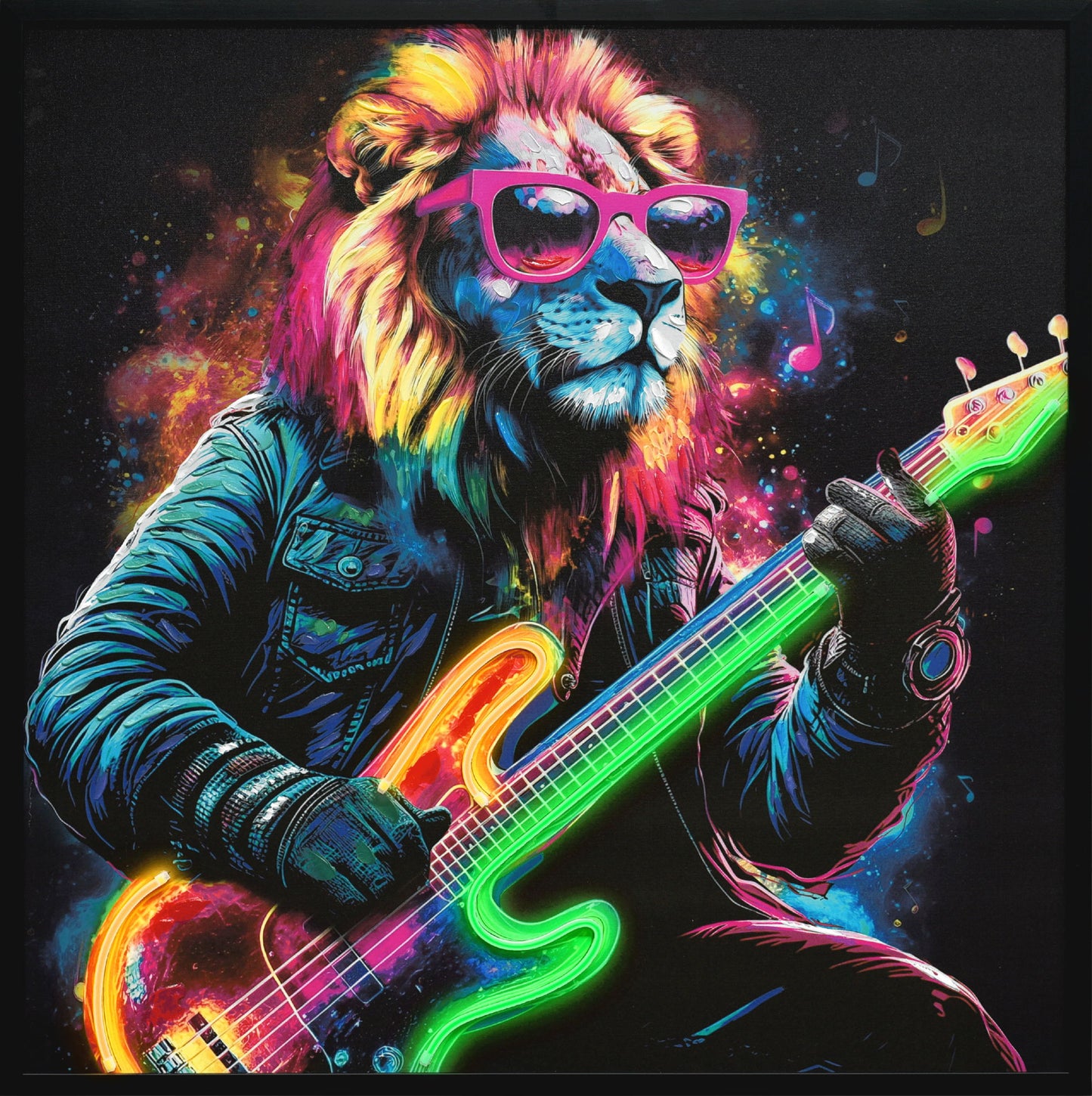 "Neon Groove II" Hand-Embellished LED In Frame - Neon / Vibrant