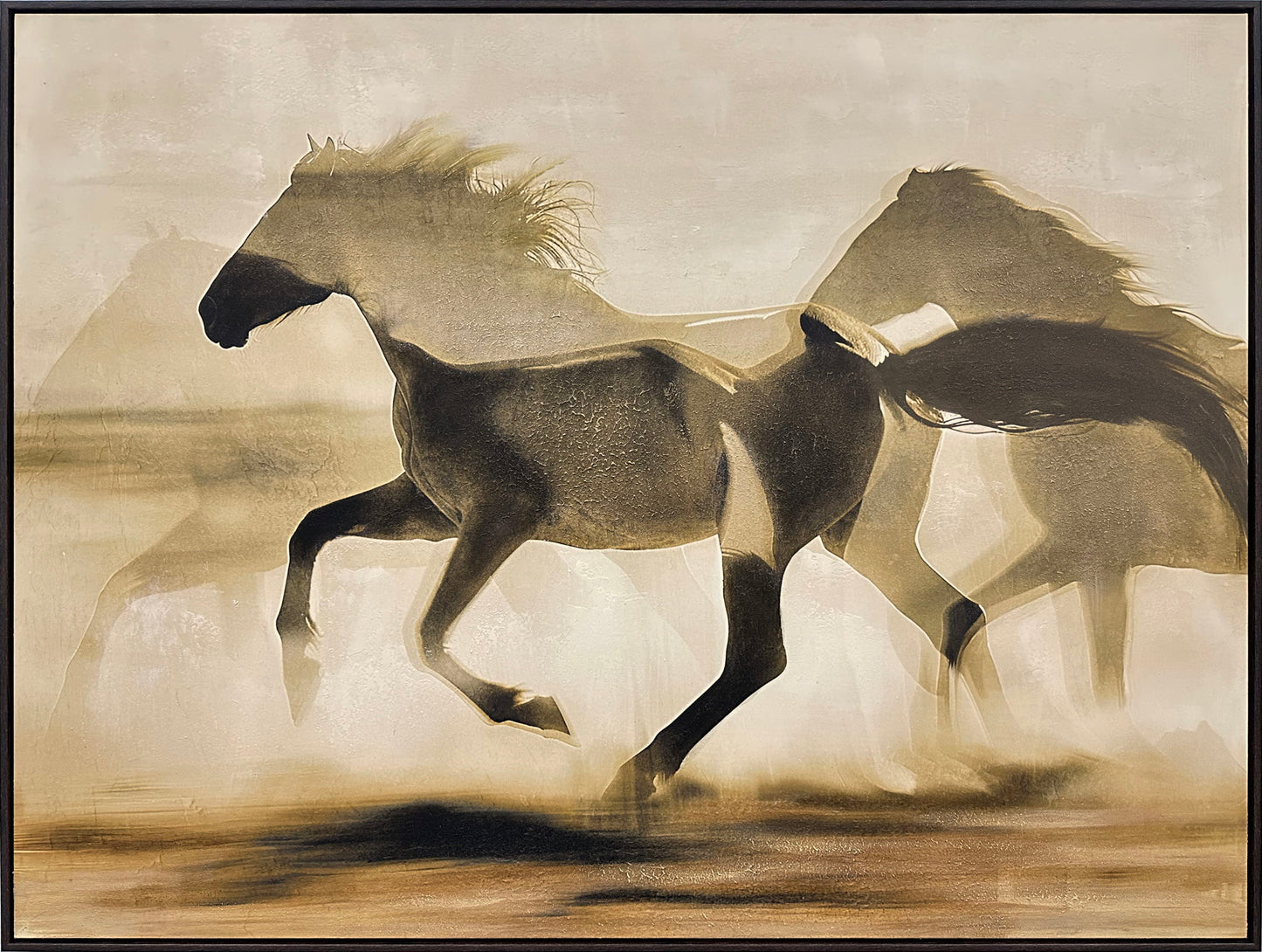 "Galloping Shadows" Hand-Embellished Canvas In Frame - Brown / Black