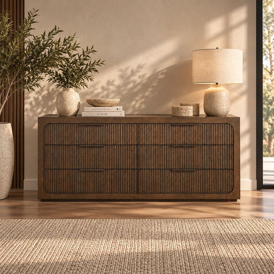 Leanna - Dresser With Wood Top - Brown Oak