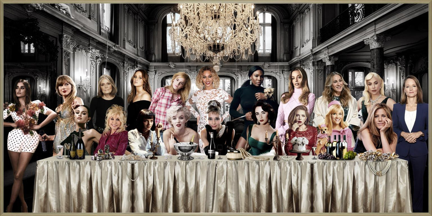 Gala Muse Gathering - 32" x 63" Framed Wall Art - Dark Gray