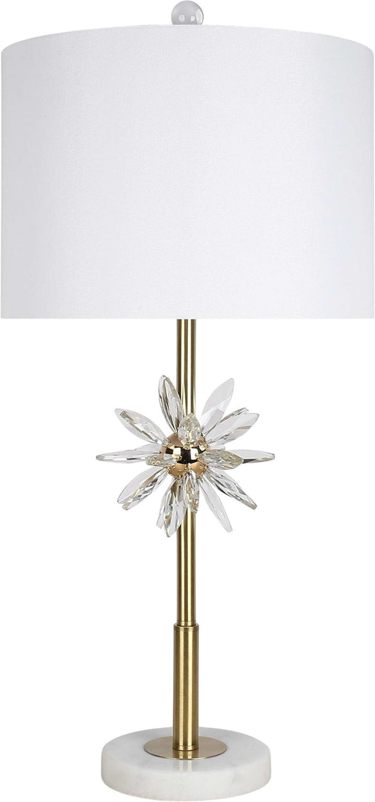 "Crystal Bloom II" Crystal And Marble Table Lamp (Set of 2) - White / Clear Crystal / Soft Gold